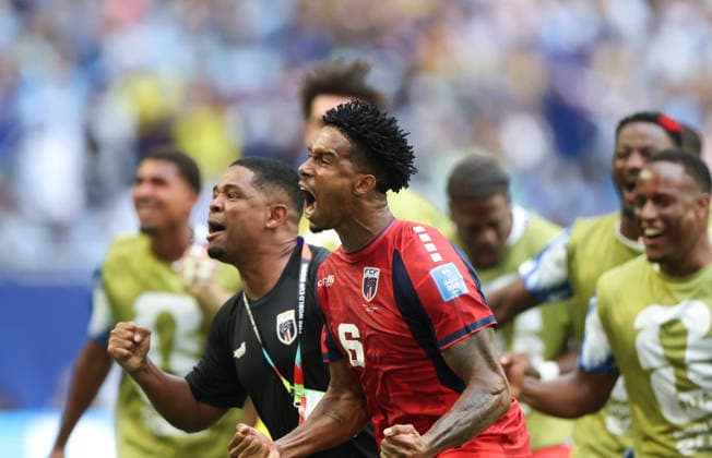 (260622) -- MIAMI, June 22, 2026 -- Kevin Pina (front) of Cape Verde celebrates scoring with his teammates during the group H match between Uruguay and Cape Verde at the 2026 FIFA World Cup, WM, Weltmeisterschaft, Fussball at Miami Stadium, Miami, the United States, June 21, 2026. ) (SP)U.S.-MIAMI-FOOTBALL-FIFA WORLD CUP-GROUP H-URU VS CPV ZhangxChen 