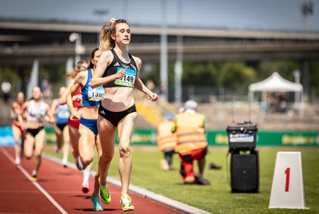 Süddeutsche Meisterschaften 2026 Aktive und Jugend U18; Koblenz, 21.06.2026 Auf der Zielgeraden im 800m-Rennen: Maja Schorr (SV GO! Saar 05) sichert sich den Süddeutschen Meistertitel bei den Frauen; Süddeutsche Meisterschaften Aktive und Jugend U18 am 21.06.2026 im Stadion Oberwerth in Koblenz (Rheinland-Pfalz). *** 2026 South German Championships (Adults and U18 Youth) Koblenz, June 21, 2026 Copyright: xBEAUTIFULxSPORTS R.xSchmittx