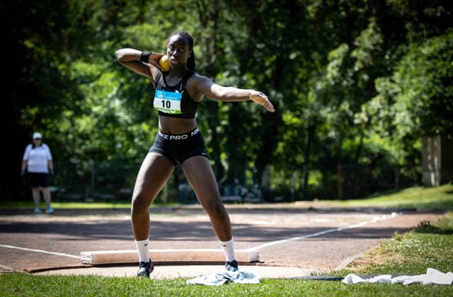 Süddeutsche Meisterschaften 2026 Aktive und Jugend U18; Koblenz, 21.06.2026 Essovale Tchagbele (LG Badische Bergstraße) im Kugelstoßen der Frauen; Süddeutsche Meisterschaften Aktive und Jugend U18 am 21.06.2026 im Stadion Oberwerth in Koblenz (Rheinland-Pfalz). *** 2026 South German Championships (Adults and U18 Youth) in Koblenz, June 21, 2026 Copyright: xBEAUTIFULxSPORTS R.xSchmittx