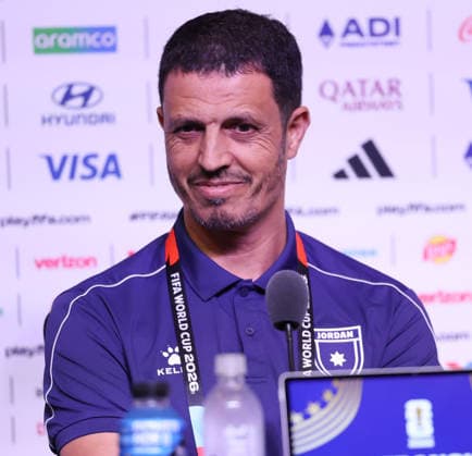 Jordan press conference, PK, Pressekonferenz - FIFA World Cup, WM, Weltmeisterschaft, Fussball 2026 Jamal Sellami, Head Coach of Jordan, speaks to the media during the pre-match press conference after the FIFA World Cup 2026 Group J match between Algeria and Jordan at San Francisco Bay Area Stadium in Santa Clara, California, on June 21, 2026. San Francisco Jordan  Copyright: xAmeenxAhmedx originalFilename:alameen-notitle260622_np1DZ.jpg