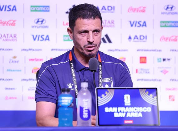 Jordan press conference, PK, Pressekonferenz - FIFA World Cup, WM, Weltmeisterschaft, Fussball 2026 Jamal Sellami, Head Coach of Jordan, speaks to the media during the pre-match press conference after the FIFA World Cup 2026 Group J match between Algeria and Jordan at San Francisco Bay Area Stadium in Santa Clara, California, on June 21, 2026. San Francisco Jordan  Copyright: xAmeenxAhmedx originalFilename:alameen-notitle260622_npY5B.jpg