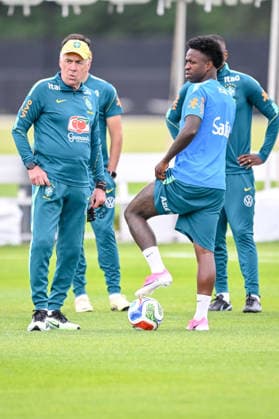 coach Carlo Ancelotti (Brazil) and Vinicius Junior (Brazil) Looks on during the Brazil training session at Columbia Park Training Facility on June 22, 2026 in Morristown, New Jersey. (Photo by Harry Langer DeFodi Images) - *** Coach Carlo Ancelotti of Brazil and Vinicius Junior of Brazil look on during the Brazil training session at Columbia Park Training Facility on June 22, 2026, in Morristown, New Jersey. Photo by Harry Langer, DeFodi Images,detected_source_language