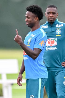Vinicius Junior (Brazil) gestures during the Brazil training session at Columbia Park Training Facility on June 22, 2026 in Morristown, New Jersey. (Photo by Harry Langer DeFodi Images) - *** Vinicius Junior of Brazil gestures during the Brazil training session at Columbia Park Training Facility on June 22, 2026, in Morristown, New Jersey. Photo by Harry Langer, DeFodi Images,detected_source_language