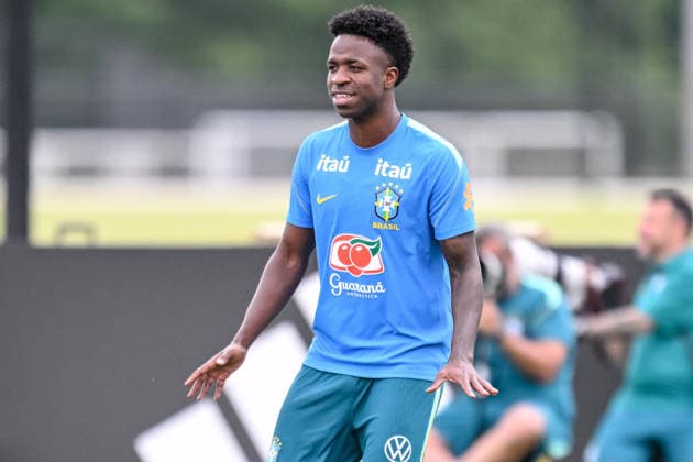 Vinicius Junior (Brazil) gestures during the Brazil training session at Columbia Park Training Facility on June 22, 2026 in Morristown, New Jersey. (Photo by Harry Langer DeFodi Images) - *** Vinicius Junior of Brazil gestures during the Brazil training session at Columbia Park Training Facility on June 22, 2026, in Morristown, New Jersey. Photo by Harry Langer, DeFodi Images,detected_source_language
