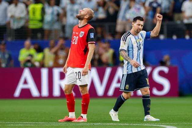 DALLAS, 22-06-2026, Dallas AT&T Stadium, World Cup 2026 Match between Argentina and Austria. Picture shows Argentina player Lionel Messi scores the 1-0 and is the all-time top scorer at the World Cup with 17 goals. Argentina - Austria (World Cup 2026)  x204558007x Copyright: