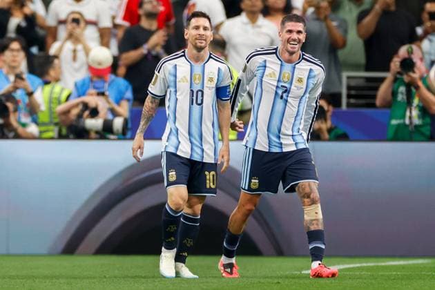 DALLAS, 22-06-2026, Dallas AT&T Stadium, World Cup 2026 Match between Argentina and Austria. Picture shows Argentina player Lionel Messi scores the 1-0 and is the all-time top scorer at the World Cup with 17 goals and celebrate his goal Argentina - Austria (World Cup 2026)  x204558075x Copyright: