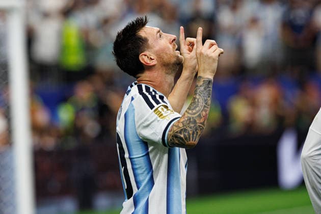 Lionel Messi seen celebrating after scoring goal during FIFA World Cup, WM, Weltmeisterschaft, Fussball 2026 game between national teams of Argentina and Austria (Grzegorz Wajda Ball Raw Images) Arlington Dallas Stadium USA Copyright: xGrzegorzxWajdax grzegorzwajda_argentina_austria_2526_2-5-2