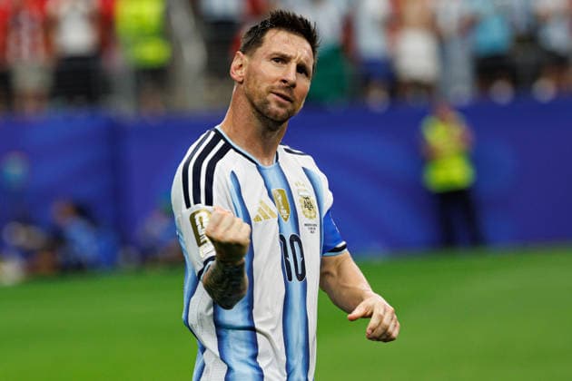 Lionel Messi seen celebrating after scoring goal during FIFA World Cup, WM, Weltmeisterschaft, Fussball 2026 game between national teams of Argentina and Austria (Grzegorz Wajda Ball Raw Images) Arlington Dallas Stadium USA Copyright: xGrzegorzxWajdax grzegorzwajda_argentina_austria_2526_2-7-2