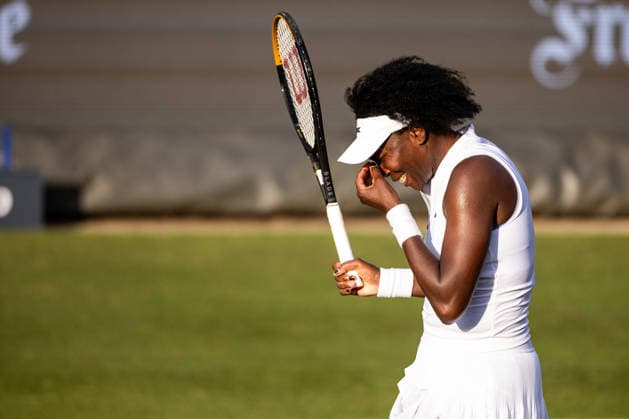 BAD HOMBURG, GERMANY - JUNE 22: Venus Williams (USA) frustrated during the Bad Homburg Open powered by Solarwatt Singles match between Venus Williams (USA) vs Irina-Camelia Begu (ROU) at Kurpark Bad Homburg on June 22, 2026 in Bad Homburg, Germany. Hessen Germany Copyright: xSteffiexWunderlx