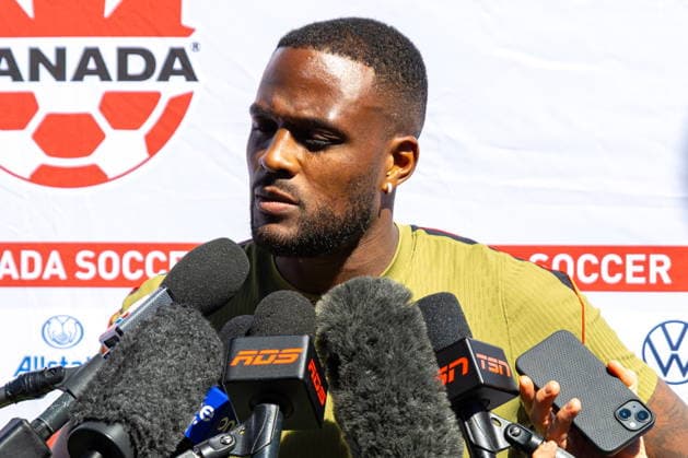 June 22, 2026, Vancouver, Bc, CANADA: CanadaöÄÃ s Cyle Larin addresses the media before a FIFA World Cup, WM, Weltmeisterschaft, Fussball soccer training session in Vancouver on Monday, June 22, 2026. Canada News - June 22, 2026  - ZUMAc35_ 20260622_zaf_c35_052 Copyright: xTimothyxMatweyx