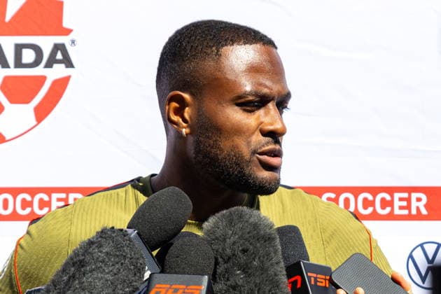 June 22, 2026, Vancouver, Bc, CANADA: CanadaöÄÃ s Cyle Larin addresses the media before a FIFA World Cup, WM, Weltmeisterschaft, Fussball soccer training session in Vancouver on Monday, June 22, 2026. Canada News - June 22, 2026  - ZUMAc35_ 20260622_zaf_c35_055 Copyright: xTimothyxMatweyx