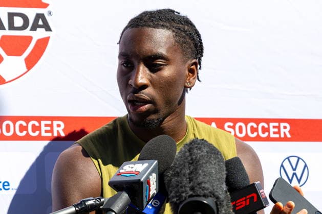 June 22, 2026, Vancouver, Bc, CANADA: CanadaöÄÃ s Moise Bombito addresses the media before a FIFA World Cup, WM, Weltmeisterschaft, Fussball soccer training session in Vancouver on Monday, June 22, 2026. Canada News - June 22, 2026  - ZUMAc35_ 20260622_zaf_c35_076 Copyright: xTimothyxMatweyx