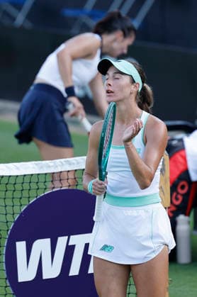 RECORD DATE NOT STATED 22nd June 2026; Devonshire Park Lawn Tennis Club, Eastbourne, East Sussex, England; Lexus Eastbourne Open Tennis, Day Three; McCartney Kessler (USA) celebrates her win over Daria Kasatkina (AUS) HongboxChen