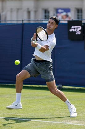 RECORD DATE NOT STATED 22nd June 2026; Devonshire Park Lawn Tennis Club, Eastbourne, East Sussex, England; Lexus Eastbourne Open Tennis, Day Three; Terence Atmane (FRA) plays a forehand shot against Gabriel Diallo (CAN) HongboxChen
