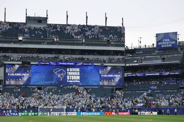 PHILADELPHIA - Thunderstorm during the FIFA 2026 World Cup Group I match between France and Iraq at the Philadelphia Stadium on June 22, 2026, in Philadelphia, United States. MAURICE VAN STEEN ANP FIFA World Cup, WM, Weltmeisterschaft, Fussball 2026 2026 xVIxANPxSportx xMauricexvanxSteenxIVx 561694451 originalFilename: 561694451.jpg