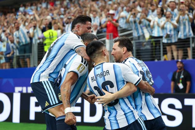 ARLINGTON, TEXAS - JUNE 22: Lionel Messi 10 of Argentina celebrates a goal during the FIFA World Cup, WM, Weltmeisterschaft, Fussball 2026 Group J match between Argentina and Austria at Dallas Stadium on June 22, 2026 in Arlington, Texas.  Copyright: xVCGx 111649835112