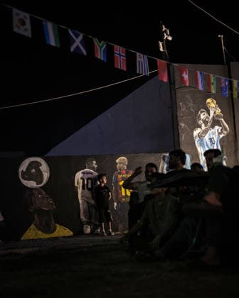 June 22, 2026, Khalifan, Kurdistan Region, Iraq: Khalifan, Erbil - June 22, 2026: In Khalifan, Erbil, preparations are complete at an outdoor cafe for the live screening of the FIFA World Cup, WM, Weltmeisterschaft, Fussball 2026 match between Argentina and Austria. The cafe owner has decorated the walls with the national jerseys of both teams, as fans gather with great enthusiasm for the start of the match. Khalifan Iraq - ZUMAr205 20260622_zip_r205_011 Copyright: xSaburxRashidx