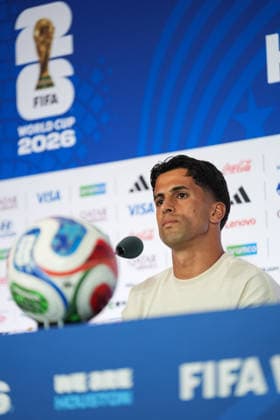press conference, PK, Pressekonferenz ahead of Portugal v Uzbekistan - 2026 FIFA World Cup, WM, Weltmeisterschaft, Fussball HOUSTON, UNITED STATES - JUNE 22 : Joao Cancelo of Portugal speaks during a press conference ahead of their Group K second match against Uzbekistan in the 2026 FIFA World Cup at Houston Stadium in Houston, Texas, United States on June 22, 2026. Hakan Akgun Anadolu Texas United States. Editorial use only. Please get in touch for any other usage.  Copyright: x2026xAnadoluxHakanxAkgunx