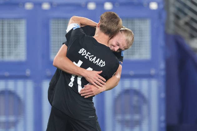 22.06.2026, Fussball, Herren, FIFA Weltmeisterschaft 2026, Vorrunde, Gruppe I, New York, Norwegen - Senegal, Torjubel zum 2:0, Torschütze: Erling Haaland (Norwegen), Martin Ödegaard (Norwegen) New York MetLife Stadium New York Vereinigte Staaten von Amerika (US) *** June 22, 2026, Soccer, Mens, 2026 FIFA World Cup, Group Stage, Group I, New York, Norway vs. Senegal, Celebration of the 2–0 goal, Goal scorers Copyright: xSebastianxBachx
