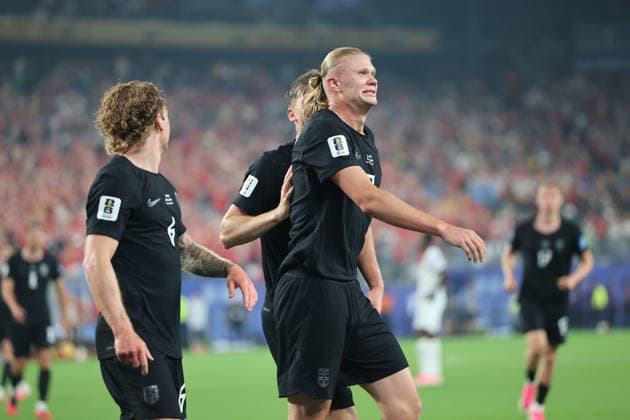 22.06.2026, Fussball, Herren, FIFA Weltmeisterschaft 2026, Vorrunde, Gruppe I, New York, Norwegen - Senegal, Torjubel zum 3:1, Torschütze: Erling Haaland (Norwegen) New York MetLife Stadium New York Vereinigte Staaten von Amerika (US) *** June 22, 2026, Soccer, Mens, 2026 FIFA World Cup, Group Stage, Group I, New York, Norway vs. Senegal, Goal celebration after the 3-1 goal, Goal scorer Copyright: xSebastianxBachx