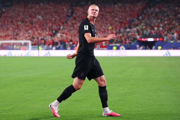 New Jersey, USA, 22nd June 2026. Erling Haaland of Norway celebrates after scoring to make it 3-1 during the Norway vs Senegal FIFA World Cup, WM, Weltmeisterschaft, Fussball match at Metlife Stadium, New Jersey. Picture credit should read: Paul Terry Sportimage EDITORIAL USE ONLY. No use with unauthorised audio, video, data, fixture lists, club league logos or live services. Online in-match use limited to 120 images, no video emulation. No use in betting, games or single club league player publications. SPI_044_PT_Norway_Senegal SPI-4838-0044