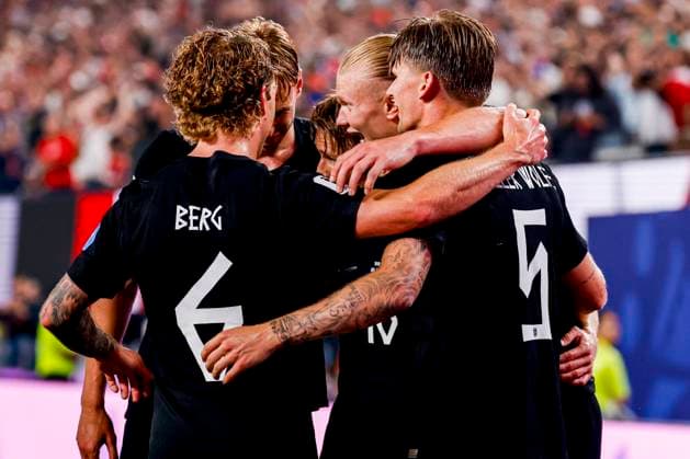 Erling Haaland of Norway celebrates with teammates after scoring his teams third goal Norway v Senegal, Group I - FIFA World Cup, WM, Weltmeisterschaft, Fussball 2026, Norway v Senegal, New York New Jersey Stadium, June 22, 2026, East Rutherford, United States.