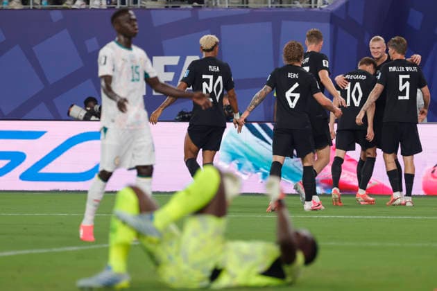 Norwegian players celebrate a goal by Marcus Holmgren Pedersen (2-R) during the FIFA World Cup, WM, Weltmeisterschaft, Fussball 2026 group stage match Norway and Senegal at MetLife stadium in New Jersey, United States, 22 June 2026. FIFA WORLD CUP 2026 - Group I - Norway vs Senegal !ACHTUNG: NUR REDAKTIONELLE NUTZUNG!  Copyright: xSebastiaoxMoreriax GR2159 20260623-55020679108007_1007