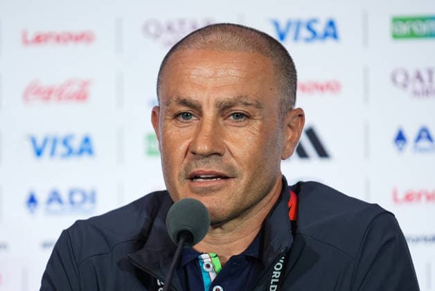 press conference, PK, Pressekonferenz ahead of Portugal v Uzbekistan - 2026 FIFA World Cup, WM, Weltmeisterschaft, Fussball HOUSTON, UNITED STATES - JUNE 22 : Football player Eldor Shomurodov (not seen) and head coach Fabio Cannavaro of Uzbekistan speak during a press conference ahead of their Group K second match against Portugal in the 2026 FIFA World Cup at Houston Stadium in Houston, Texas, United States on June 22, 2026. Hakan Akgun Anadolu Houston United States. Editorial use only. Please get in touch for any other usage.  Copyright: x2026xAnadoluxHakanxAkgunx