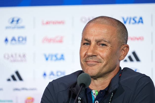 press conference, PK, Pressekonferenz ahead of Portugal v Uzbekistan - 2026 FIFA World Cup, WM, Weltmeisterschaft, Fussball HOUSTON, UNITED STATES - JUNE 22 : Football player Eldor Shomurodov (not seen) and head coach Fabio Cannavaro of Uzbekistan speak during a press conference ahead of their Group K second match against Portugal in the 2026 FIFA World Cup at Houston Stadium in Houston, Texas, United States on June 22, 2026. Hakan Akgun Anadolu Houston United States. Editorial use only. Please get in touch for any other usage.  Copyright: x2026xAnadoluxHakanxAkgunx