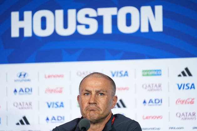 press conference, PK, Pressekonferenz ahead of Portugal v Uzbekistan - 2026 FIFA World Cup, WM, Weltmeisterschaft, Fussball HOUSTON, UNITED STATES - JUNE 22 : Football player Eldor Shomurodov (not seen) and head coach Fabio Cannavaro of Uzbekistan speak during a press conference ahead of their Group K second match against Portugal in the 2026 FIFA World Cup at Houston Stadium in Houston, Texas, United States on June 22, 2026. Hakan Akgun Anadolu Houston United States. Editorial use only. Please get in touch for any other usage.  Copyright: x2026xAnadoluxHakanxAkgunx