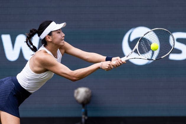 BAD HOMBURG, GERMANY - JUNE 23: Xinyu Wang (CHN) during the Bad Homburg Open powered by Solarwatt Singles match between Xinyu Wang (CHN) vs Leylah Fernandez (CAN) at Kurpark Bad Homburg on June 23, 2026 in Bad Homburg, Germany. Hessen Germany Copyright: xSteffiexWunderlx