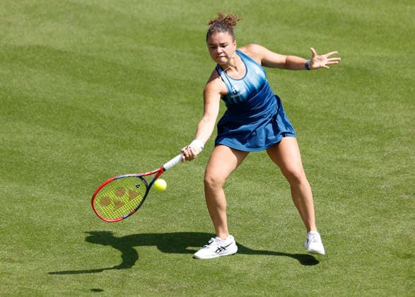 RECORD DATE NOT STATED 23rd June 2026; Devonshire Park Lawn Tennis Club, Eastbourne, East Sussex, England; Lexus Eastbourne Open Tennis, Day Three; Jasmine Paolini (ITA) plays a forehand shot against Tatjana Maria (GER) HongboxChen