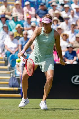 RECORD DATE NOT STATED 23rd June 2026; Devonshire Park Lawn Tennis Club, Eastbourne, East Sussex, England; Lexus Eastbourne Open Tennis, Day Three; Tatjana Maria (GER) plays a backhand shot against Jasmine Paolini (ITA) HongboxChen