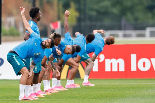 Players of Brazil react during a training session at center Columbia Park in Morristown, New Jersey, US, on 22 June 2026. Brazil national team, Nationalteam Training in New Jersey !ACHTUNG: NUR REDAKTIONELLE NUTZUNG!  Copyright: xSebastiaoxMoreirax GRAF4119 20260623-55020683869_1
