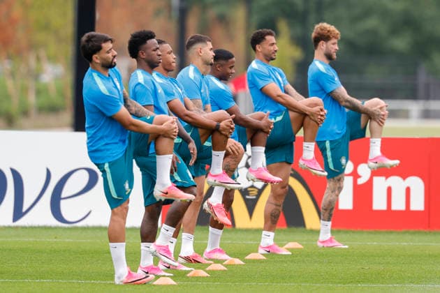 Players of Brazil react during a training session at center Columbia Park in Morristown, New Jersey, US, on 22 June 2026. Brazil national team, Nationalteam Training in New Jersey !ACHTUNG: NUR REDAKTIONELLE NUTZUNG!  Copyright: xSebastiaoxMoreirax GRAF4120 20260623-55020683872_1