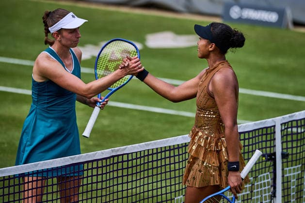 June 23, 2026, Bad Homburg, Hessen, Germany: Elise Mertens of Belgium, Naomi Osaka of Japan shaking hands after their Match during the BAD HOMBURG OPEN powered by SOLARWATTT- WTA500 - Womens Tennis, 23.6.2026 in Bad Homburg (Tennis-Club Bad Homburg), Germany - Photo: Tennis 2026: Bad Hombug Open - WTA500: OSAKA 6:3 6:3 MERTENS  - ZUMAs343 20260623_zsp_s343_100 Copyright: xMathiasxSchulzx