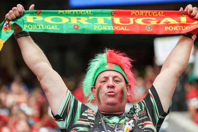 HOUSTON, TX - JUNE 23: Portugal fan shows off team scarf and face paint during the FIFA World Cup, WM, Weltmeisterschaft, Fussball 2026 Group K match between Portugal and Uzbekistan on June 23, 2026 at Houston Stadium in Houston, Texas.(Photo by Leslie Plaza Johnson Icon Sportswire) SOCCER: JUN 23 FIFA World Cup 26 Group K - Portugal vs Uzbekistan EDITORIAL USE ONLY Icon260623001