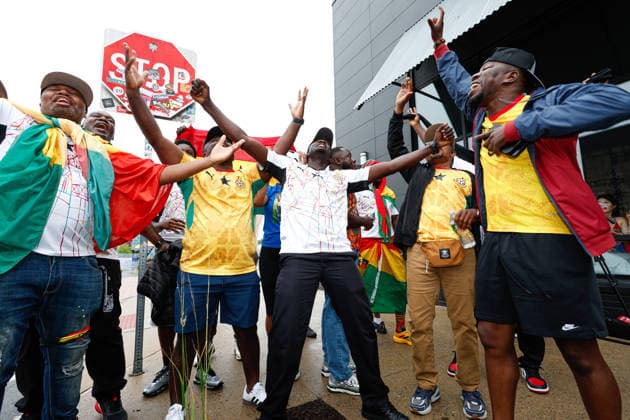 June 23, 2026; Foxborough, Massachusetts, USA; Ghana supporters celebrate at Patriot Place ahead of in a FIFA World Cup, WM, Weltmeisterschaft, Fussball 2026 Group L match between England and Ghana at Boston Stadium. (c) CSM FIFA World Cup 2026: England Vs Ghana JUN 23  - ZUMAc04_ 20260623_zma_c04_002 Copyright: xBurtxGranofskyx