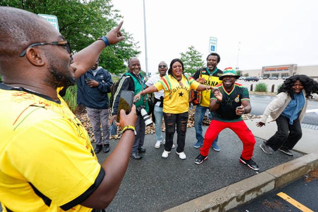 June 23, 2026; Foxborough, Massachusetts, USA; Ghana supporters dance ahead of a FIFA World Cup, WM, Weltmeisterschaft, Fussball 2026 Group L match between England and Ghana at Boston Stadium. (c) CSM - ZUMAc04_ 20260623_zma_c04_006 Copyright: xBurtxGranofskyx