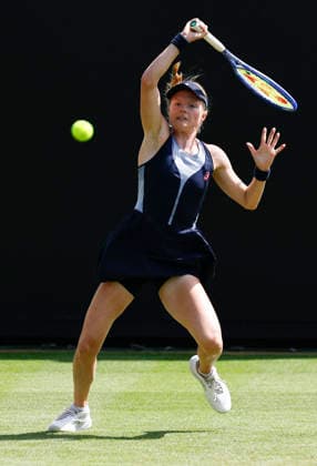 RECORD DATE NOT STATED 23rd June 2026; Devonshire Park Lawn Tennis Club, Eastbourne, East Sussex, England; Lexus Eastbourne Open Tennis, Day Three; Harriet Dart (GBR) playsa forehand shot against Zeynep Sonmez (TUR) HongboxChen