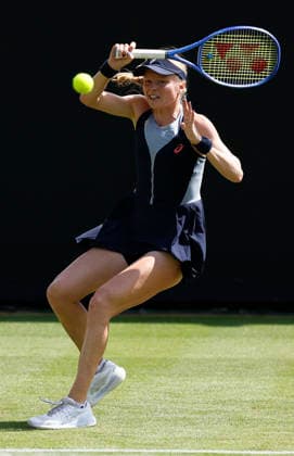 RECORD DATE NOT STATED 23rd June 2026; Devonshire Park Lawn Tennis Club, Eastbourne, East Sussex, England; Lexus Eastbourne Open Tennis, Day Three; Harriet Dart (GBR) playsa forehand shot against Zeynep Sonmez (TUR) HongboxChen