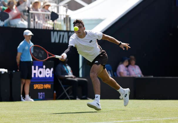 RECORD DATE NOT STATED 23rd June 2026; Devonshire Park Lawn Tennis Club, Eastbourne, East Sussex, England; Lexus Eastbourne Open Tennis, Day Three; Roman Andres Burruchaga (ARG) plays a forehand shot against Arthur Fery (GBR) HongboxChen