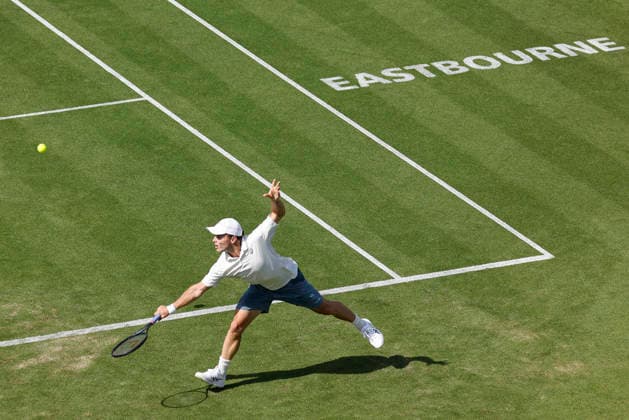 RECORD DATE NOT STATED 23rd June 2026; Devonshire Park Lawn Tennis Club, Eastbourne, East Sussex, England; Lexus Eastbourne Open Tennis, Day Three; Arthur Fery (GBR) plays a backhand shot against Roman Andres Burruchaga (ARG) HongboxChen