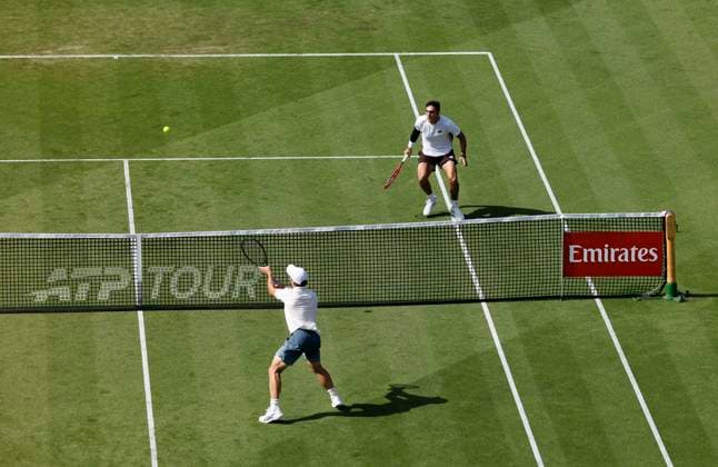 RECORD DATE NOT STATED 23rd June 2026; Devonshire Park Lawn Tennis Club, Eastbourne, East Sussex, England; Lexus Eastbourne Open Tennis, Day Three; Arthur Fery (GBR) plays a forehand shot against Roman Andres Burruchaga (ARG) HongboxChen