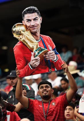 (260624) -- HOUSTON, June 24, 2026 -- A fan holds a cardboard featuring Cristiano Ronaldo of Portugal before the group K match between Portugal and Uzbekistan at the 2026 FIFA World Cup, WM, Weltmeisterschaft, Fussball at Houston Stadium in Houston, the United States, June 23, 2026. ) (SP)U.S.-HOUSTON-FOOTBALL-FIFA WORLD CUP-GROUP K-POR VS UZB LixMing 