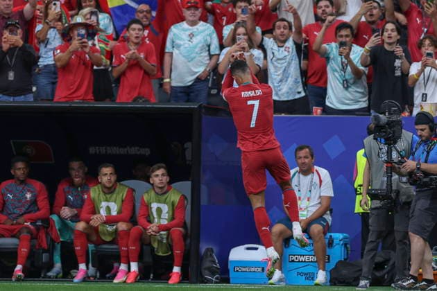 FIFA World Cup, WM, Weltmeisterschaft, Fussball 2026 - Portugal vs Uzbekistan Portugal s Cristiano Ronaldo celebrates a goal against Uzbekistan during the FIFA World Cup 2026 Group K soccer match Portugal vs Uzbekistan at Houston Stadium, Texas, USA, 23 June 2026. Houston Texas Estados Unidos  Copyright: xMIGUELxA.xLOPESx