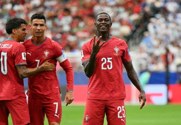FIFA World Cup, WM, Weltmeisterschaft, Fussball 2026 - Group K - Portugal vs Uzbekistan Nuno Mendes of Portugal celebrates scoring the 2-0 during the FIFA World Cup 2026 group stage match Portugal against Uzbekistan, in Houston, USA, 23 June 2026. HOUSTON United States  Copyright: xSAMxWASSONx