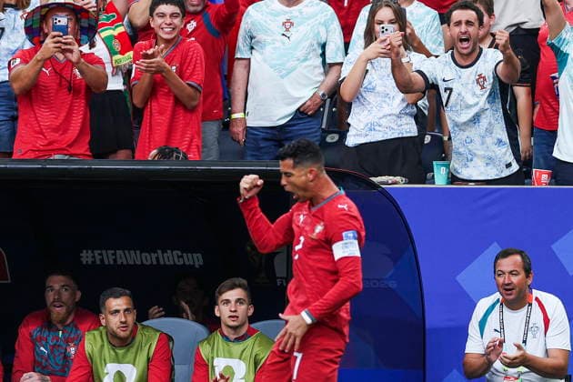FIFA World Cup, WM, Weltmeisterschaft, Fussball 2026 - Portugal vs Uzbekistan Portugal s Cristiano Ronaldo celebrates a goal against Uzbekistan during the FIFA World Cup 2026 Group K soccer match Portugal vs Uzbekistan at Houston Stadium, Texas, USA, 23 June 2026. Houston Texas Estados Unidos  Copyright: xMIGUELxA.xLOPESx