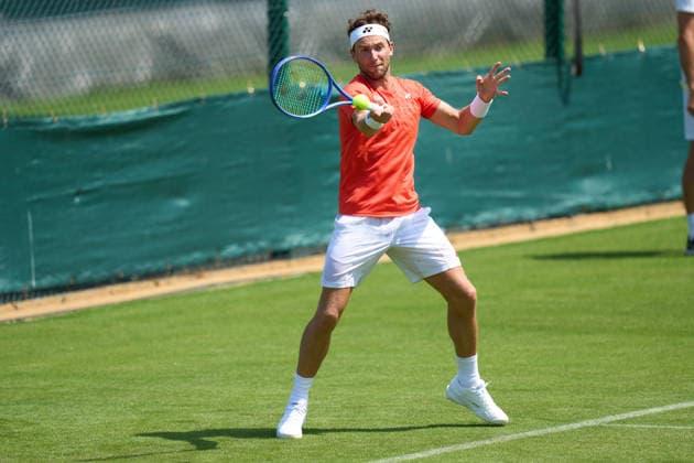 2026 Wimbledon, June 23, Practice LONDON, - JUNE 23: Casper Ruud of Norway playing on fresh courts during the 2026 Wimbledon, June 23, Practice at The all England club, Wimbledon on June 23, 2026 in London, GBR. London The all England club, Wimbledon GBR Copyright: xPeterxvanxdenxBerg ISIxPhotosx 9411