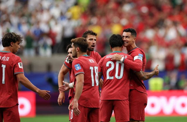 (260624) -- HOUSTON, June 24, 2026 -- Cristiano Ronaldo (1st R) of Portugal celebrates scoring with teammates during the group K match between Portugal and Uzbekistan at the 2026 FIFA World Cup, WM, Weltmeisterschaft, Fussball at Houston Stadium in Houston, the United States, June 23, 2026. ) (SP)U.S.-HOUSTON-FOOTBALL-FIFA WORLD CUP-GROUP K-POR VS UZB LixMing 
